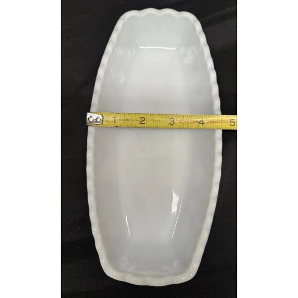 Vintage White Milk Glass Relish Candy Butter trinket dish 9.5” scalloped rim - Picture 8 of 10